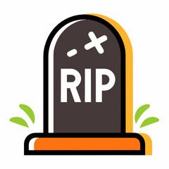 Dark tombstone with R I P inscription and green grass gravestone death