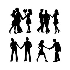 Couple embracing on white background silhouette embrace