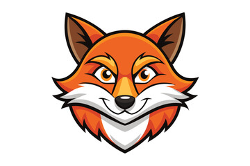 Cartoon fox head shows orange and white fur on a clean white background
