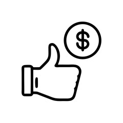 Thumbs Up Dollar Icon – Money Approval Line Art Illustration