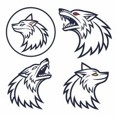 Fierce wolf heads stylized icons aggressive wild animals werewolf logo