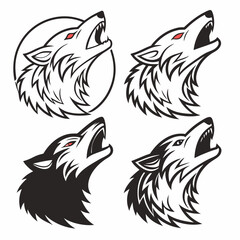 Howling wolf heads stylized black and white icons vector