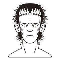 Frankenstein monster head black and white illustration vector