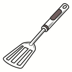 Slotted grilling spatula with brown handle accent kitchen utensil cooking tool