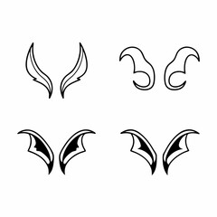 Four pairs of stylized devil horns and wings icons symbols