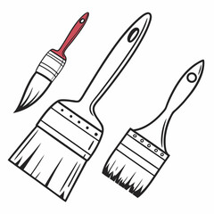 Three paint brushes with red handle and bristles craft tool
