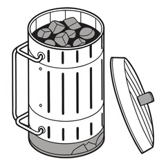 Barbecue charcoal chimney starter with lid and coals grill cooking