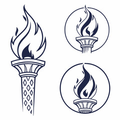 Torch flame symbols with classical column bases fire