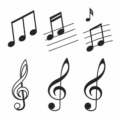 Musical notes and clefs black icons on white treble clef eighth notes