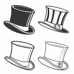 Four top hats with decorative elements headwear fashion
