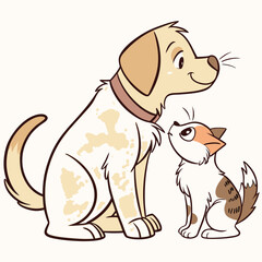 Adorable dog and cat friends interacting interaction cute