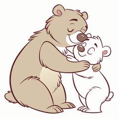 Two cartoon bears hugging with affection cubs cuddling