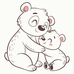 Naklejka premium Two happy bears hugging warmly cubs cuddling