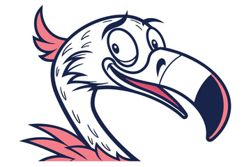 Naklejka premium Cartoon flamingo displays cheerful expression through its large, expressive eyes and upturned beak