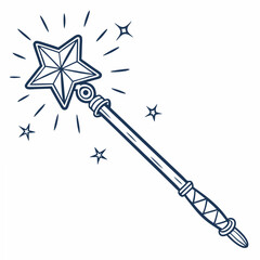 Navy blue star magic wand with sparkles fantasy enchantment
