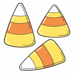 Fototapeta premium Three candy corn treats with white background halloween sweet