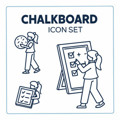People interacting with chalkboards and lists icon set checklist