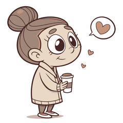 Cartoon mom with coffee and hearts vector