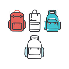 Red blue and black backpacks icons travel school