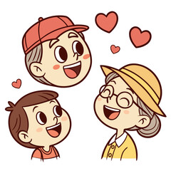 Cheerful family faces with hearts people happy