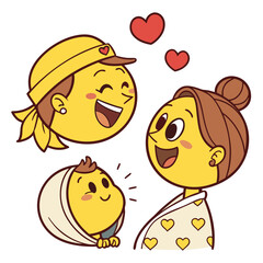 Happy family emoji set with hearts love baby