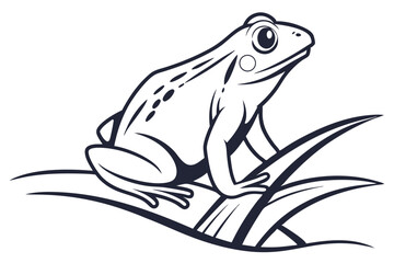Bold line art shows a simple frog with smooth curvy shapes gracefully