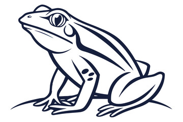 Outlined frog poses sideways; bold lines showcase a clean, simple natural design