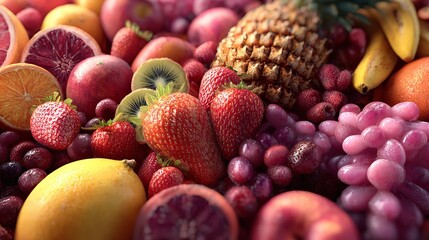 Fresh fruit medley Strawberries grapes pineapple oranges healthy vitamins wellness vibrant 100