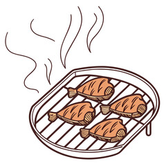 Grilled chicken wings on barbecue rack with steam grilling cooking