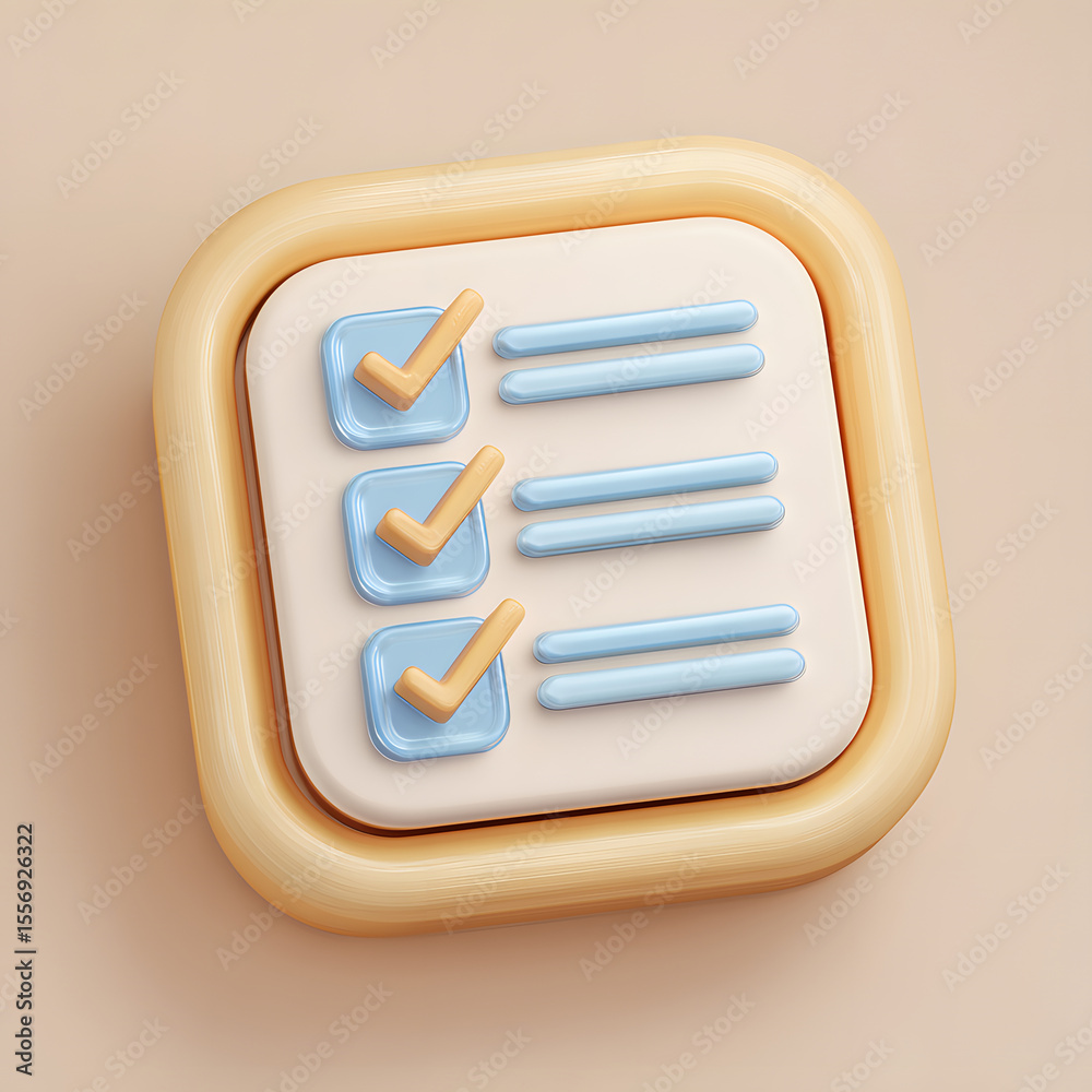 Fototapete a 3d rendered checklist icon with three completed tasks, ready to be reviewed.