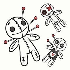 Stitched Voodoo Dolls with Pins and Red Accents stitched doll black