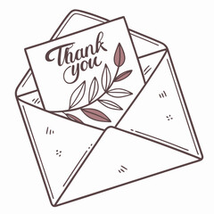 Open envelope with thank you card and floral branch vector