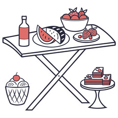 Picnic spread with watermelon strawberries and cake food