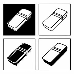 Eraser icons in black and white stationery office supplies