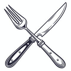 Crossed fork and knife graphic symbol cutlery eating