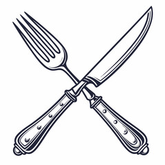 Crossed fork and knife vintage illustration cutlery dining