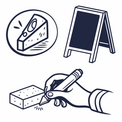 Chalkboard writing and cleaning icons easel sponge