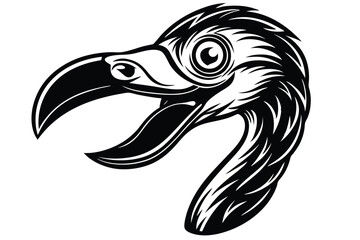Striking monochrome dodo bird head shows intricate feather detail and distinctive beak structure © Bably