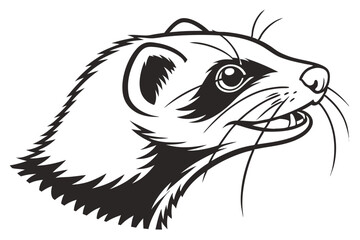 line art depicts a ferret's head with an open mouth in profile