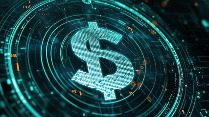 Data processing and analysis represented by digital dollar symbol in technology graphics, scope scanning over diagrams and data processing - Powered by Adobe