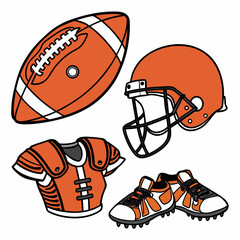 Orange football helmet jersey cleats and ball american football gear