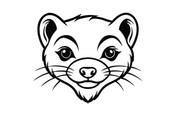 Fototapeta premium Cute ferret face with monochrome outline presents whimsical animal portrait with rounded eyes