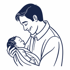 Father holding sleeping baby tenderly with loving smile newborn