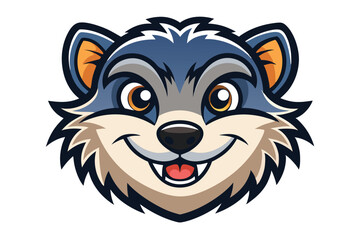 Animated gray wolf smiles showing teeth, as it showcases a playful mascot character