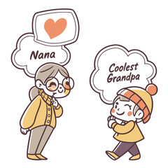 Nana and child with hearts and speech bubbles family love