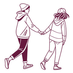 Two friends walking holding hands in casual attire friendship