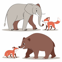 Elephant fox bear interaction friendly animals baby animals