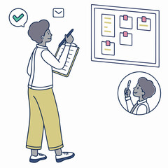 Person with clipboard and whiteboard with notes vector