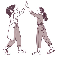 Two women giving high five celebrating success celebration teamwork