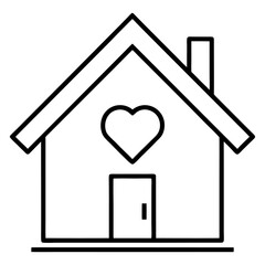 House with Heart Linear Icon Representing Staying Home and Love for Family Vector Illustration